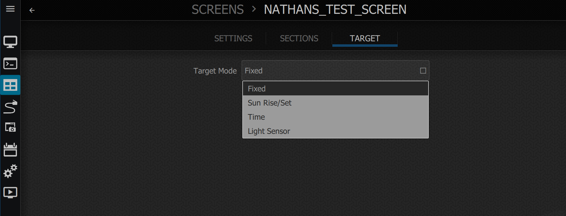 Screen Target Settings